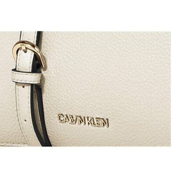 Calvin Klein Deandra Pebble Leather Satchel Crossbody Gold Zip Cherub White - Picture 6 of 8